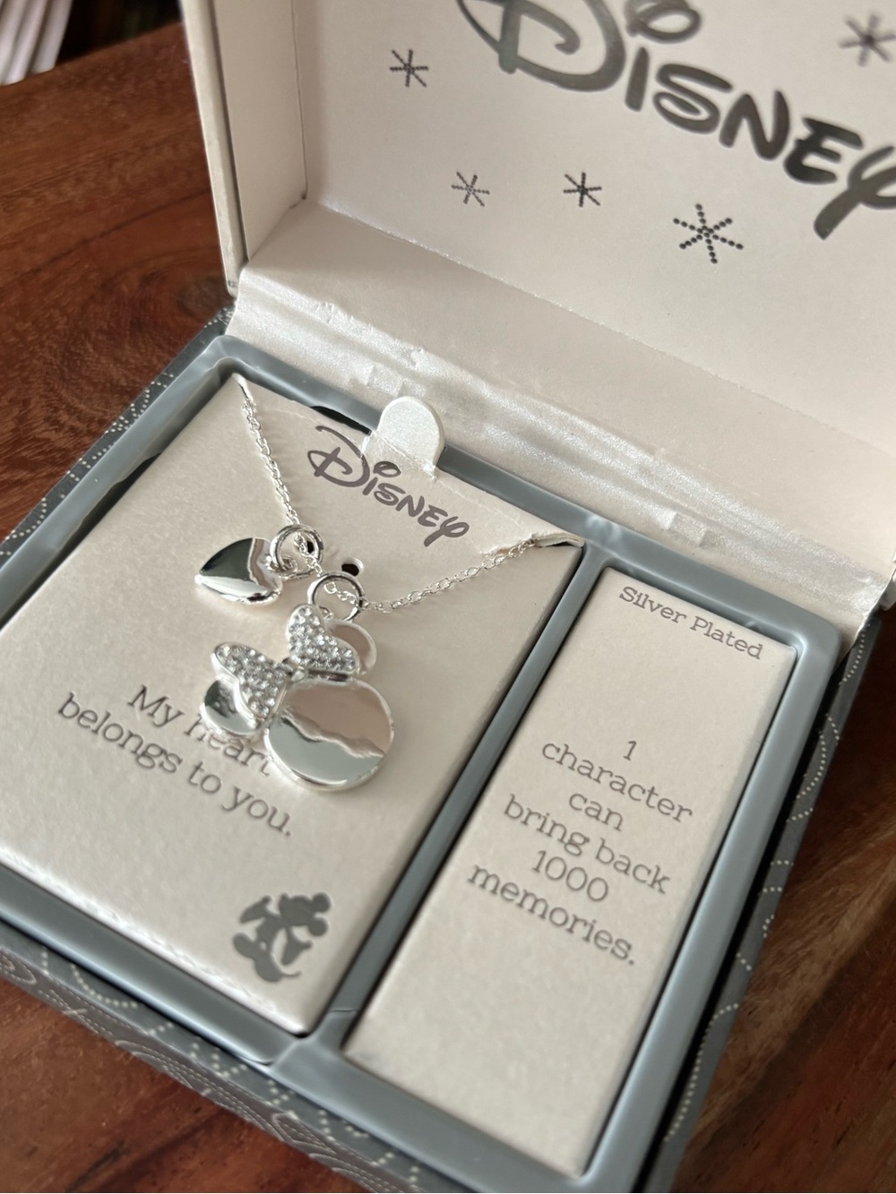 Disney LA ROCKS Silver Minnie Mouse Crystal Pendant with Heart Necklace